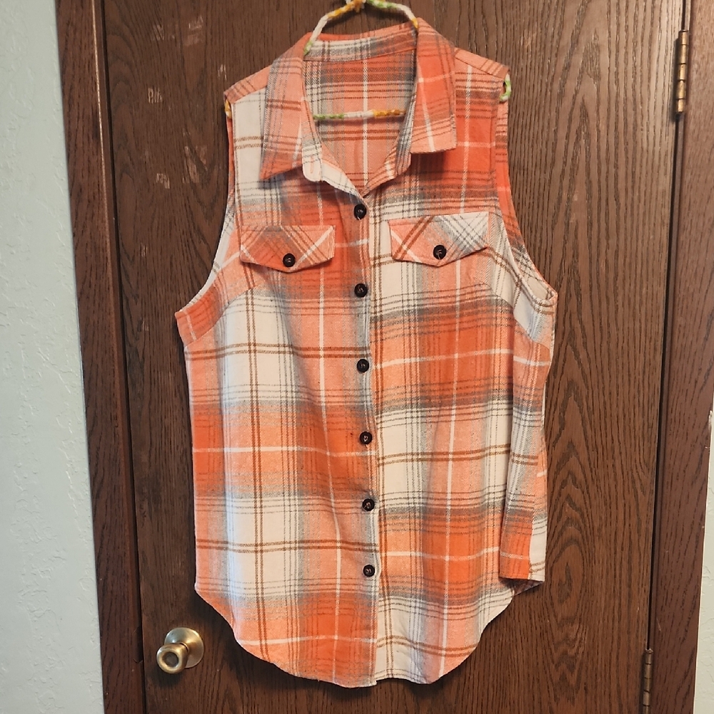Orange Plaid Sleeveless Women's Top